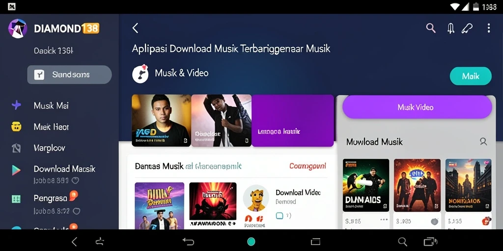 Tampilan antarmuka DIAMOND138 yang sederhana dan modern untuk Download Musik.