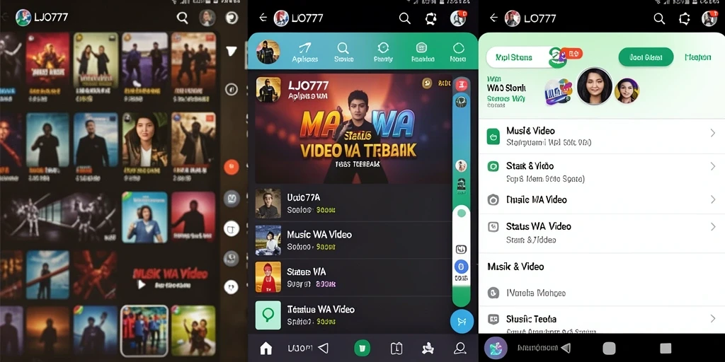 Tampilan antarmuka LJO777 dengan koleksi Status WA Video.