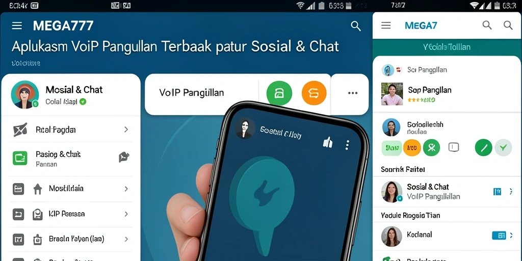 Tampilan antarmuka aplikasi MEGA777 saat melakukan panggilan VoIP.