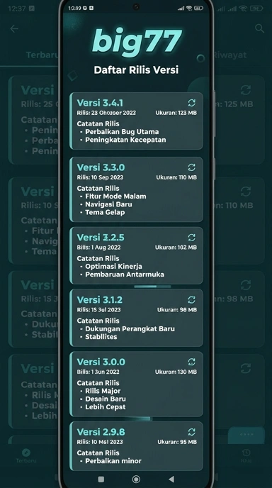 Tampilan riwayat versi big77
